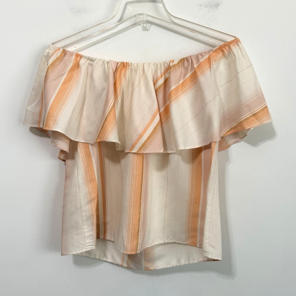Amanda Uprichards Off Shoulder Top‎ S Peach Metallic Flounce Summer Vacation